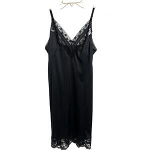 Vtg Ashley Taylor Black Nylon Floral Lace Slip Dress Nighty Size 34 FLAW Gothic